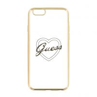 Guess pouzdro Signature Heart gold pro Apple iPhone 6, 6S 4.7 transparentní