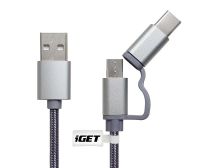 originální datový kabel iGET Combo 2A USB-C a microUSB pro outdoor telefony s prodlouženým konektorem 1m