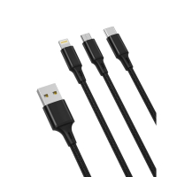 Datový kabel XO NB173 3v1 Fast Charge black microUSB+Lightning+USB-C 1m