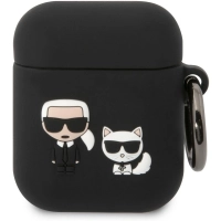 Karl Lagerfeld pouzdro Karl Lagerfeld and Choupette silikonové pro Apple AirPods 2017, AirPods 2019 black