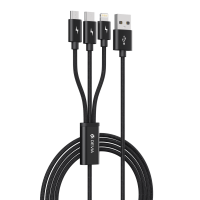 Datový kabel Devia 3v1 FastCharge 3A black microUSB+Lightning+USB-C 1.2m