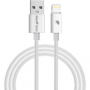 opletený nabíjecí a datový kabel RhinoTech USB-A/Lightning FastCharge 2,4A/12W bílá 2m